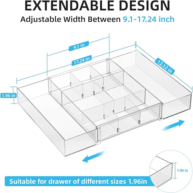 Marbrasse Expandable Desk Drawer Organizer, Clear Plastic Drawer Organizer Tray with 10 Adjustable Compartments, Desk Organizers and Accessories, 5 Drawer Dividers for Office Supplies, Makeup(Clear)