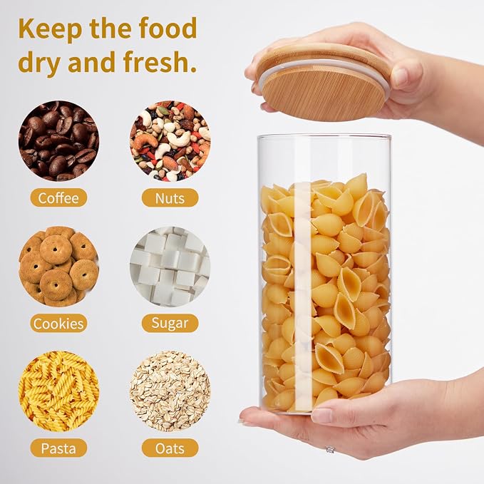 Glass Food Storage Jars with Lids 2.34 Qt [Set of 3], Perfect for Pasta, Cookies, Nuts, Coffee, Cereal, Flour, and More, Organize Your Kitchen and Pantry with these BPA-Free Glass Canisters