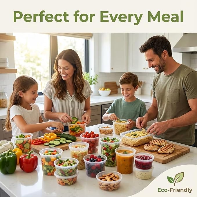 JoyServe 24 Sets Deli Containers with Lids – 8oz, 16oz & 32oz – Leak Proof, Microwaveable, Dishwasher & Freezer Safe – Plastic Food Storage & Soup Containers