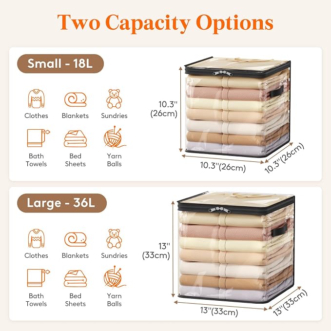 Lifewit 4 Pack Clear Clothes Storage Bags, Sweater Storage with Zipper, 36L Vinyl Foldable Moving Bags, Storage Container for Blankets Bed Sheet Sweater Yarns