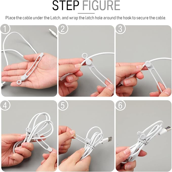 Nuanchu 40 Pcs Silicone Cable Ties Reusable Holder Adjustable Straps Multipurpose Charging Cable Organizer for Fastening Charging Cords Wires(4.17 Inch,White, Gray)