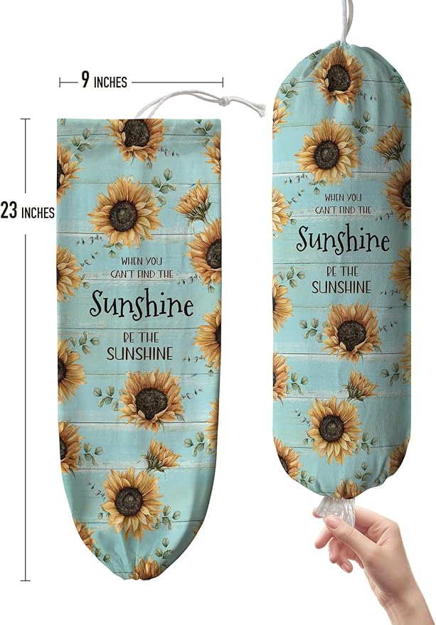 Hglian Sunflower Plastic Bag Holder Be The Sunshine Grocery Bag Organizer Storage,Teal Motivational Kitchen Décor