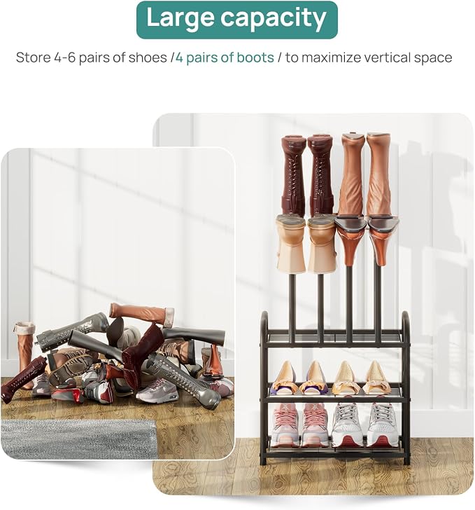 viewcare Black Boot Rack, Small Boot Rack Organizer, Tall Boots with Shoe Rack for Closet, Shoe Shelf Storage Organizer for Entryway Small Space