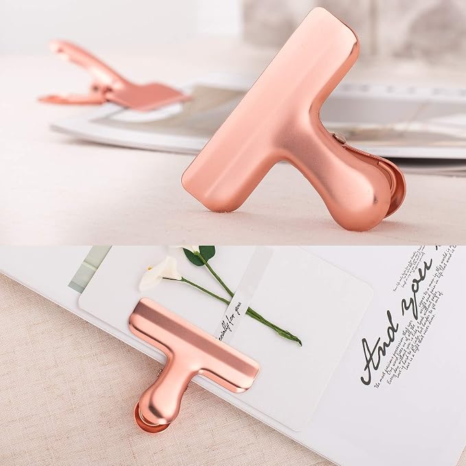 Whaline Stainless Steel Chip Clips Set, Rose Gold Chip Bag Clips Heavy Duty Food Clip Round Edge Air Tight Seal Grip for Home Office Kitchen Home Usage Storage (8 Pieces of the Size 3'')