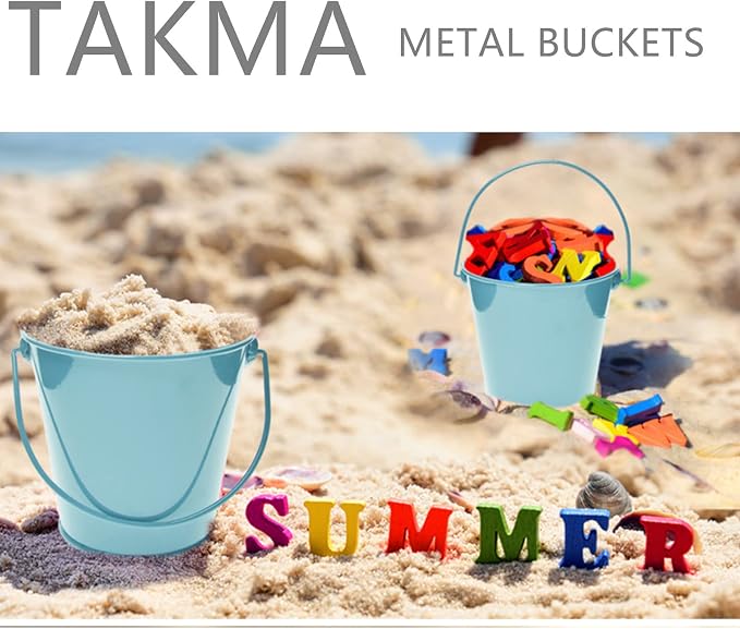 Colored Tin Buckets with Handle, 6 Pack 7.48 inch Galvanized Iron Pail Buckets for Kids, Classroom, Crafts and Party Favors