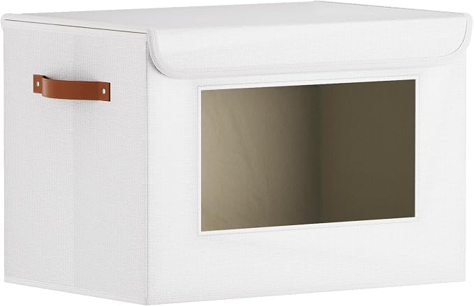 Storage Box for Shelves,White Basket,17.7x11.8x11.8In,1Pack | Sturdy Storage Baskets with Lids,Shelf Boxes with Handles and Window,Fabric Closet Containers,Decorative Drawer Bins for room
