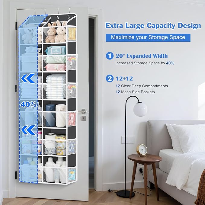 Univivi Over The Door Organizer, 6 Tiers Behind Door Storage with Clear Deep Pockets Hanging Organizer for Closet, Bedroom, Nursery, Bathroom and Sundries (Dark Grey)