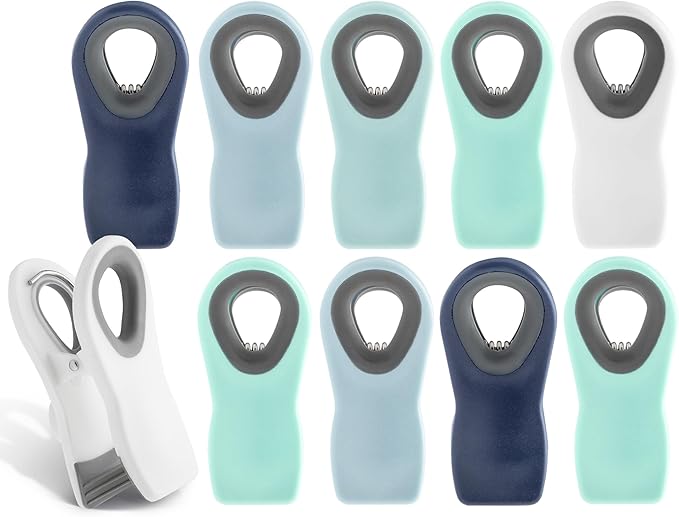 COOK WITH COLOR Bag Clips with Magnet- Food, Chip, Bag Clips for Food Storage with Airtight Seal Grip for Bread, Snack Bags and Food Bags (Blue Ombre, Pack of 10)