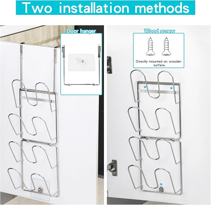 YQh The-Cabinet Pot Lid Organizer,Door Mounted Pot cover rack,Pot Lid Storage,Cabinet-Hanging Type Pot Lid Rack,304 stainless steel Pot cover support in kitchen, cabinet and food cabinet