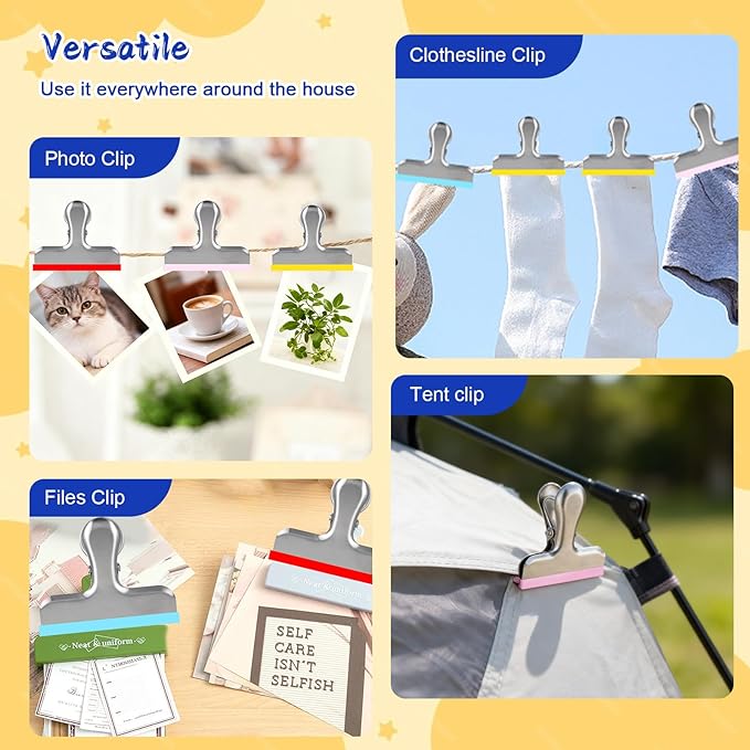 HOUSE AGAIN 6 Pack Stainless Steel Chip Bag Clips Covered with Silicone - NO More Sharp Edges - Color Coded for Food Bags - Air Tight Seal, Heavy Duty for Kitchen and Office, 3 Inches, Red,Yellow,Blue