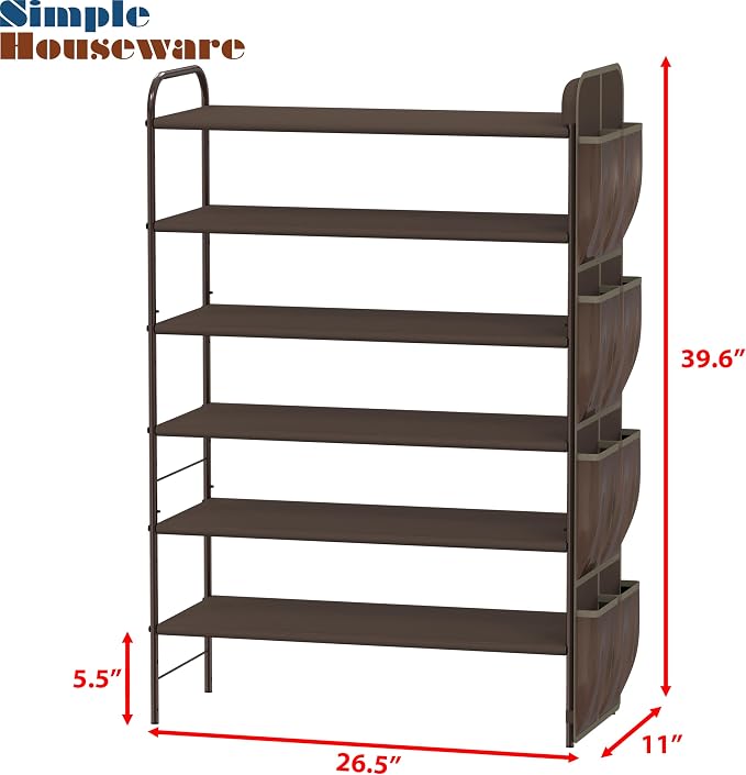 Simple Houseware 6-Tier Shoe Rack Storage Organizer w/Side Hanging Bag, Bronze