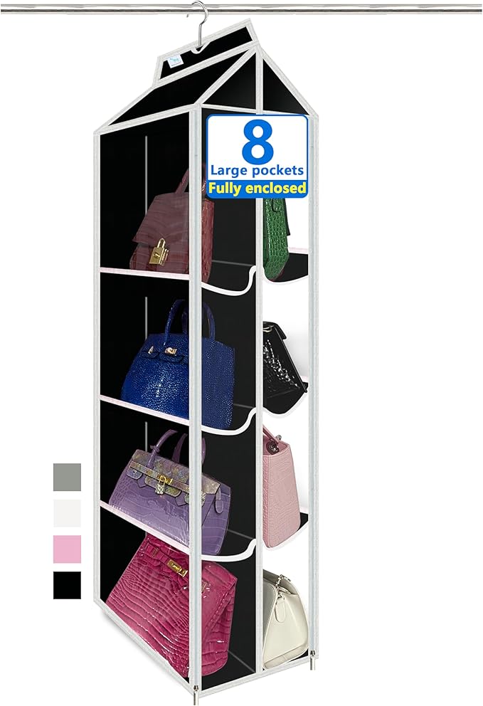 Purse Organizer for Closet, with Zippered-Dustproof, Purse Organizer, Designed for Oversized Wallets & Holds 8-16 Purses, organizador de carteras de Mujer,Black-Purse Storage