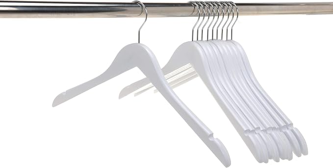 Quality Hangers Semi Curved Wooden Suit Hangers - Smooth Finish Solid Wood Coat Hanger with Swivel Hook - Perfect for Jackets Pants - Dress Clothes Hangers - White - 20 Pack