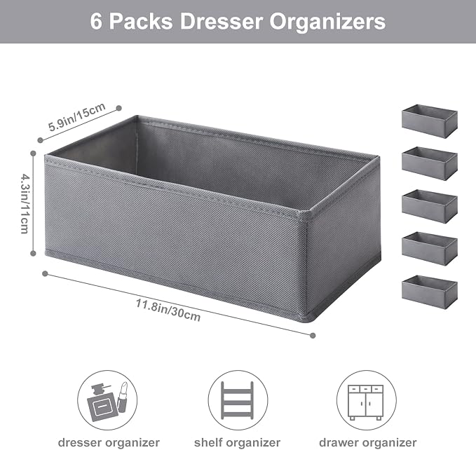 6 Packs Dresser Drawer Organizers for Clothing,Woven-Fabric Baby Clothes Organizer and storage in Bedroom-Closet & Drawer Organization-1 Large Cell