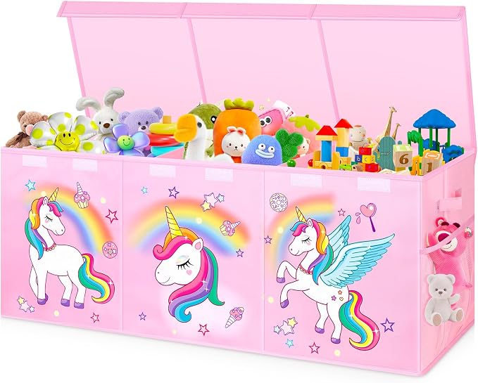 Mabahoo Extra Large Toy Box Chest, Collapsible Toy Storage Organizer with Lids, 40"X14"X16" Sturdy Large Kids Toy Storage Bins Boxes Baskets for Girls, Boys, Nursery, Playroom, Pink