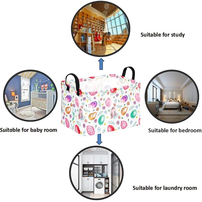 Rectangular Easter Basket Storage Bin for Shelves Cute Gifts Baskets Foldable Box with Handles for Boy and Girl Home Office Car Dormroom Easter Party Supplies