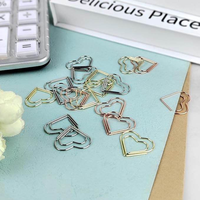 50 Pcs Cute Paper Clips Suitable for Children Ladies Wedding Decoration Document Notes Organization Office Supplies Heart Paper Clips (Multicolor)