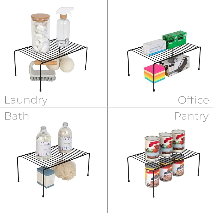 Smart Design Cabinet Storage Shelf Rack - Set of 6 - Medium - 8.5 x 13.25 Inch - Non-Slip Feet - Steel Metal Frame - Rust Resistant Coating - Cup, Dish, Counter & Pantry Organization - Kitchen - Black