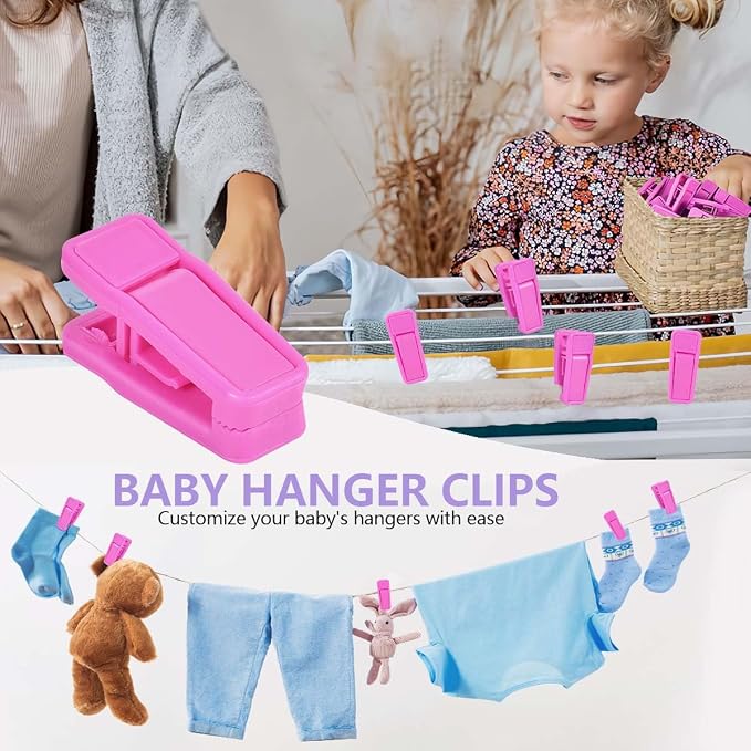 KISEER 80 Pcs Plastic Baby Hanger Clips Slim-line Finger Clips Set for Clothes Hanger Velvet Hanger (Pink)