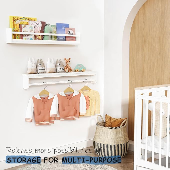 Harwaya White Toddler Wall Bookshelf for Kids Room, 36 Inch Long Floating Nursery Book Shelves for Wall, Wide Hanging Bookshelves for Baby Girl Boy Childrens Kid Bedoom Playroom -Set of 3