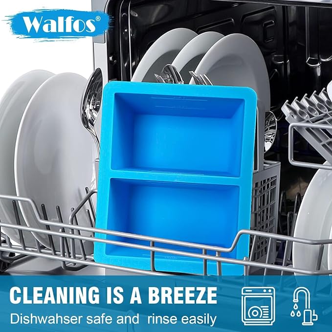 Walfos Silicone Freezer Tray with Lid - 1.5Cup Silicone Food Freezer Tray - Soup, Sauce, leftovers, Homemade Meal Prep Freezing Kitchen Storage Containers - 4pcs-blue