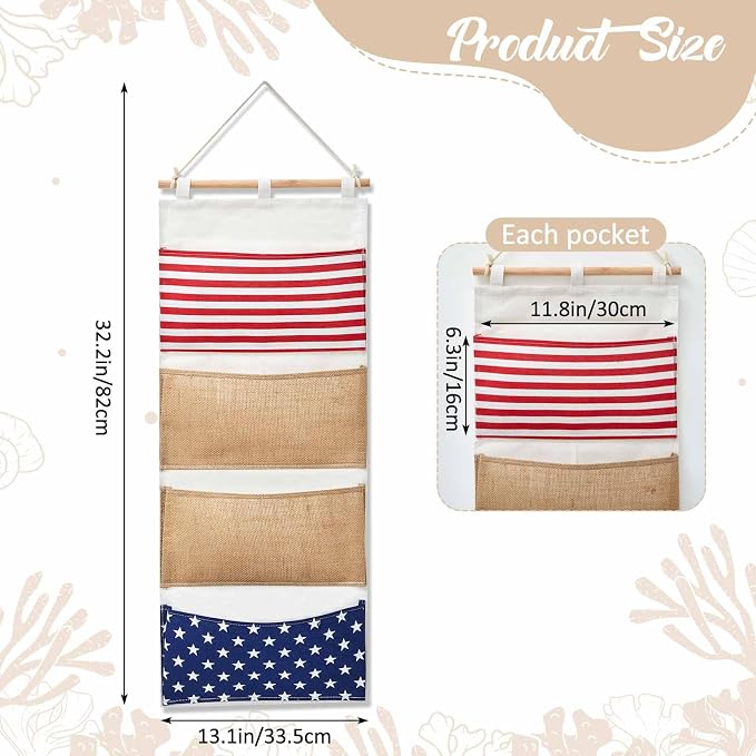 Juexica Fish Extender 32.3 x 13.2 Inch Hanging Pockets 4 Pocket Innovation Storage Bag Hanging Organizer Linen Cotton Wall Storage Bag for Cruise Cabin Door Closet Gifts(1 Pcs)