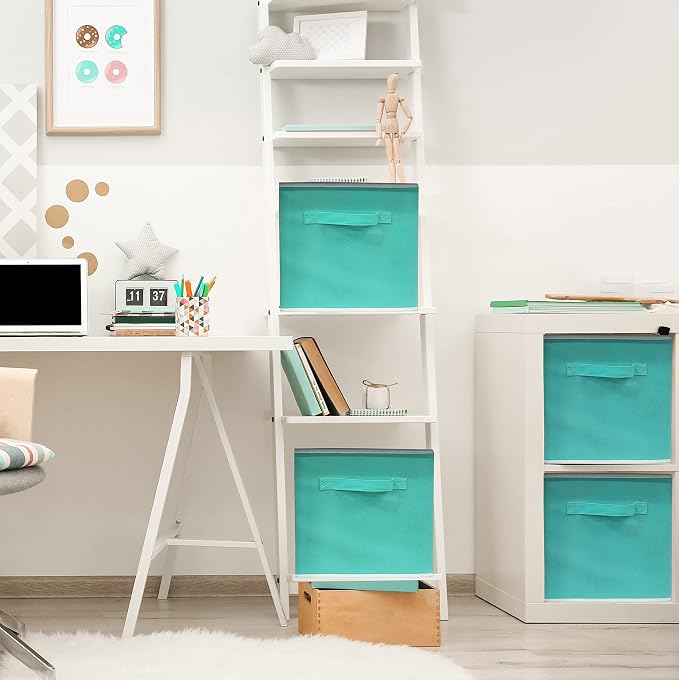 Simple Houseware Foldable Cube Storage Bins, 11-Inch Turquoise, 6-Pack Fabric Cubes Organizer for Closet or Shelves