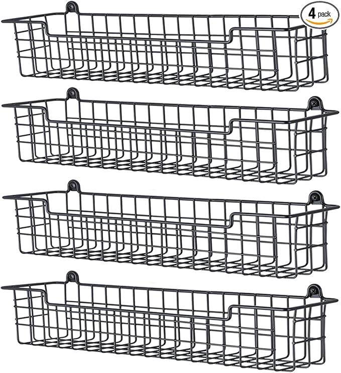 Spice Rack Organizer Wall Mount, Spice Organization Storage Shelf for Cabinet Door, 4 Packs Wall Spice Rack Saving Space for Kitchen, Black
