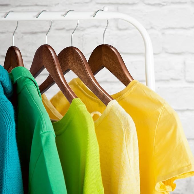 HOUSE DAY Bulk Wooden Hangers 100 Pack, Heavy Duty Wood Coat Hangers for Closet, Smooth Finish Woode Suit Hanger with Non Slip Pants Bar, Sturdy Wood Clothes Hanger for Shirts, Walnut
