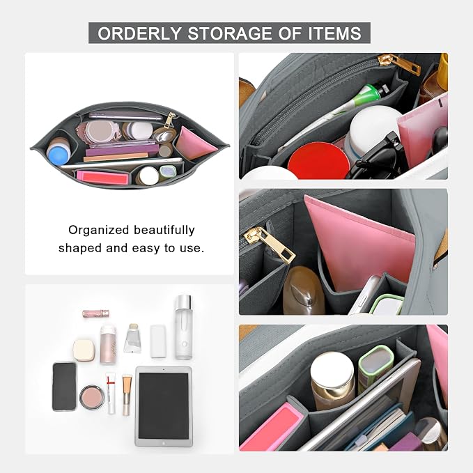 LOUKAYCCI Purse Organizer Insert for Longchamp Le Pliage L Handbag Insert Felt Long Champ Tote Bag Organizer Insert with Cup (LightGrey, Medium)