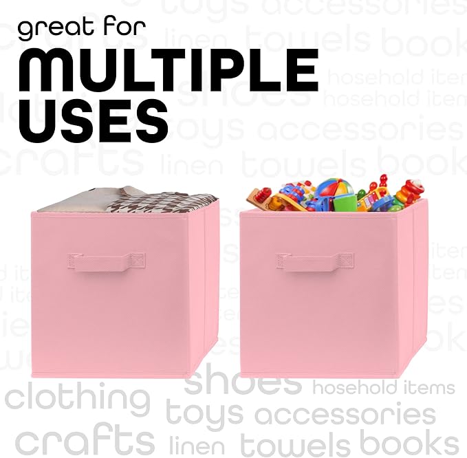 11x11 Cube Storage Bins - 2 Pack - 11 Inch Cube Storage Bin for Bedroom, Living Room, Clothes and Toys; 2 Handles, Foldable Cubby Organizer Bin