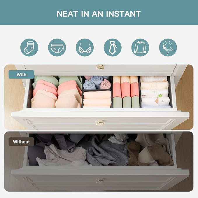 Criusia Drawer Organizer Clothes, 21 Pack Dresser Organizer for Baby Clothes, Underwear, Sock - Foldable Closet Organization and Storage Dividers Bins for Nursery, Bedroom (Black)