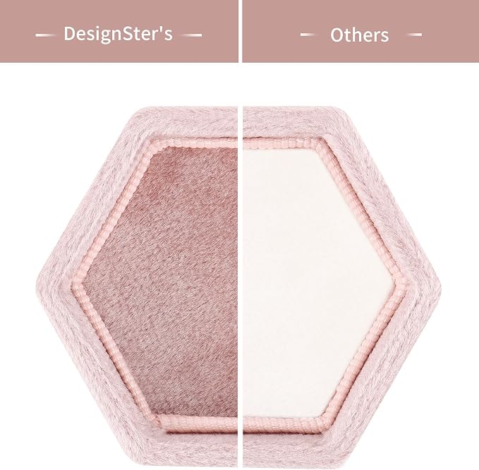 DesignSter Velvet Ring Box Hexagon - Premium Gorgeous Vintage Double Ring Display Holder with Detachable Lid for Proposal, Engagement, Wedding, Ceremony(Nude peach)