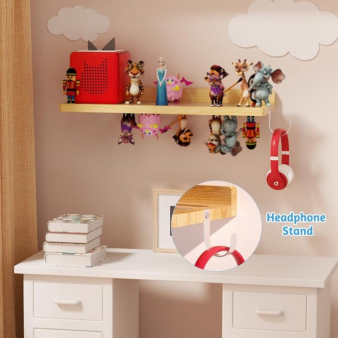for Tonies Shelf Magnetic - 1 Tier Wooden Tonies Figure Organizer, Natural | Tonies Box Holder, Magnetic Display Shelf for Kids Room, Wall Floating Shelves Toy Storage Compatible Charging Station