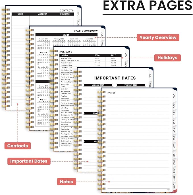 Planner 2026-2027, Hardcover Monthly and Weekly Academic Planner July 2026 - June 2027, Teacher and Student Calendar Agenda Book with Tabs, A5 (6.3" x 8.5"), Ideal for School and Office, Mushroom Party
