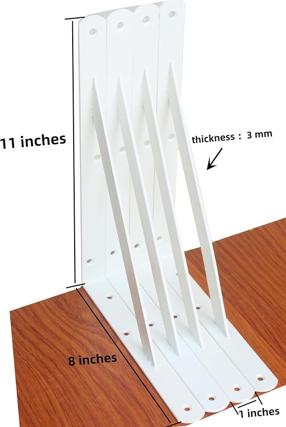 8 Pack L11 x H 8" White Heavy Duty Shelf Brackets with Screws Metal Shelf Brackets Shelf Support Angle Brackets for Shelves L Brackets Heavy Duty Floating Shelf