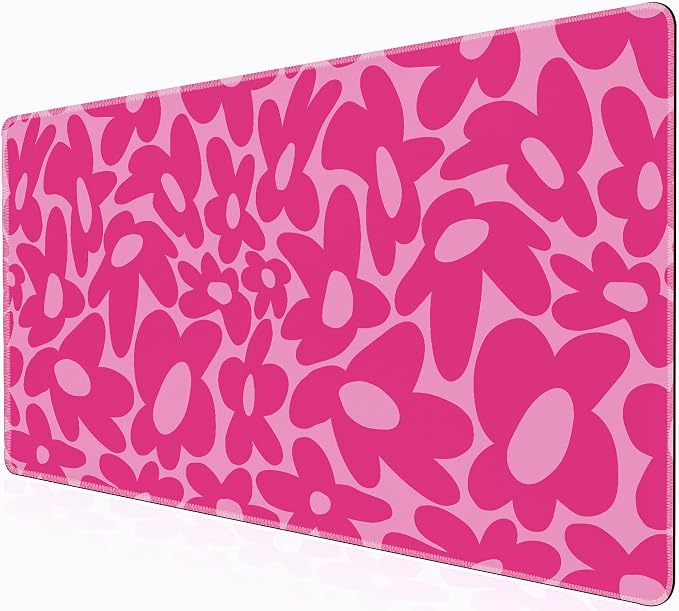 L-SPOUTTO Pink Gaming Mouse Pad Large Desk Mat XXL Mouse Pad Non-Slip Rubber Base Keyboard Pad Waterproof Desktop Mat for Laptop Computer Work Game Home Office-Hot Pink Daisy