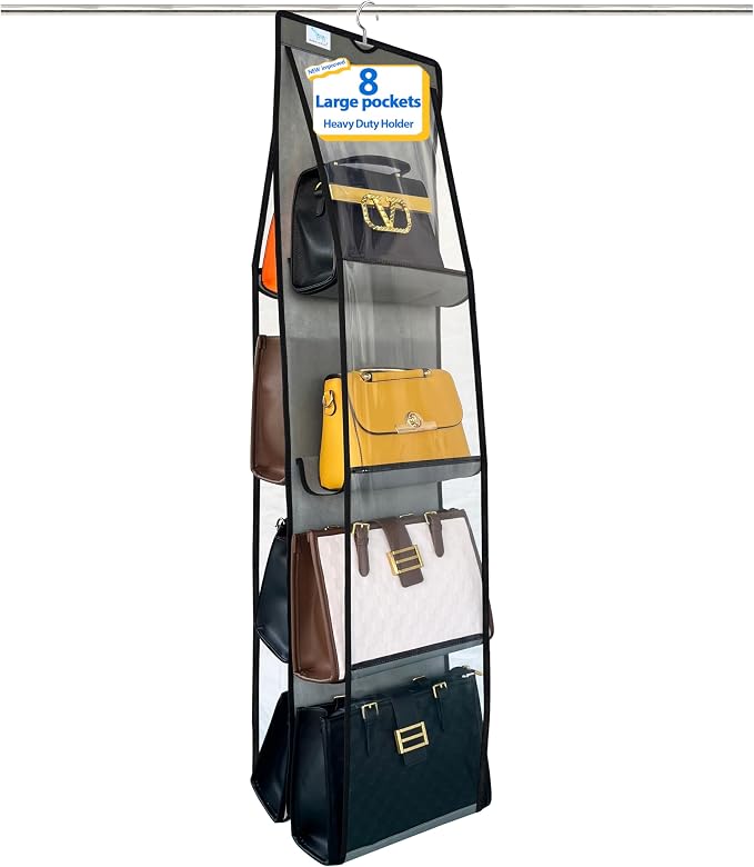 Purse Organizer for Closet, Over the Door Purse Storage with Heavy Duty Metal Hooks, Wall Mounted Handbag Storage Holds up to 8 Bags - Bag Rack for Closet, Door