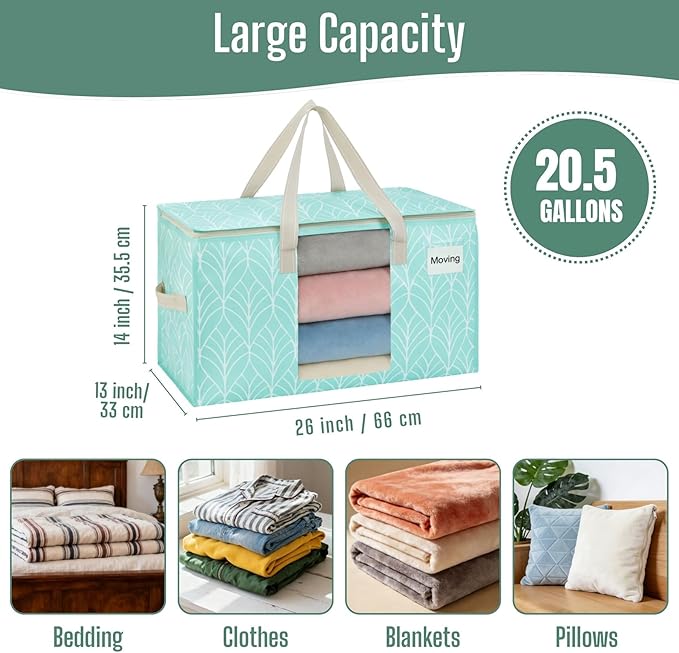 VENO 6 Pack Heavy Duty Moving Bags, Clothes and Comforter Storage Bags with Clear Window, College Dorm Essentials Packing Supplies, Foldable Boxes Alternative (Evergreen, 6 Pack)