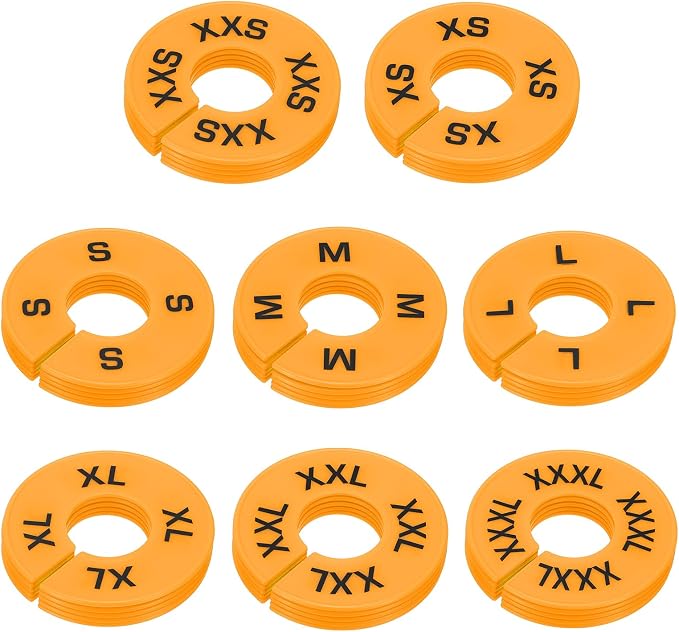PATIKIL Clothes Dividers for Hanging Clothes, 40 Pack 8 Sizes Round Pre-written Clothing Rack Dividers Size Mark Label Sorting Separator for Closet, Orange