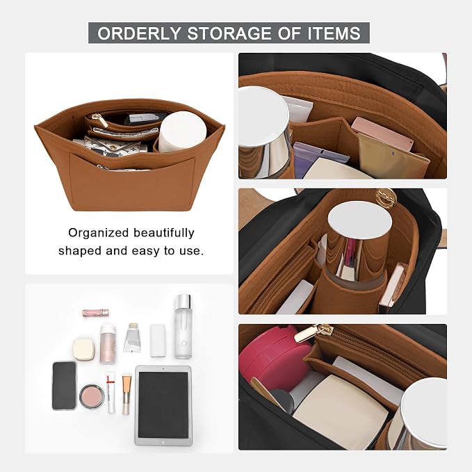 LOUKAYCCI Purse Organizer Insert for Le Pliage Large Handbags Insert Organizer (Brown, Large)