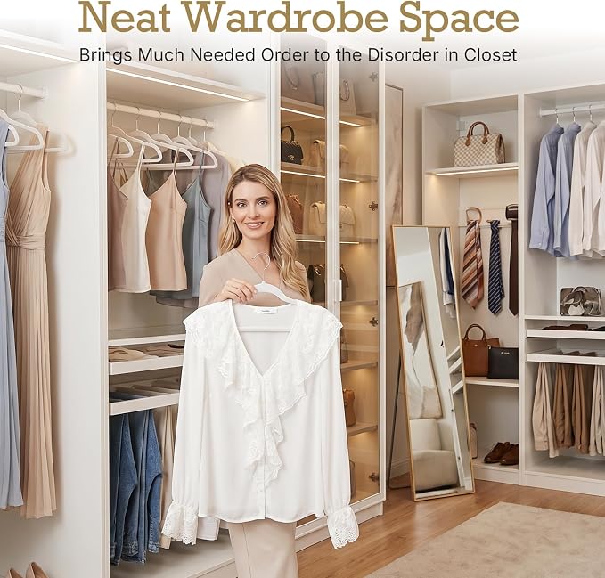 HOUSE DAY White Velvet Hangers 40 Pack, Non Slip Clothes Felt Hanger Heavy Duty for Coat, Premium Slim Space Saving Suit Hangers for Closet Organizer, 360° Rotating Silver Hook