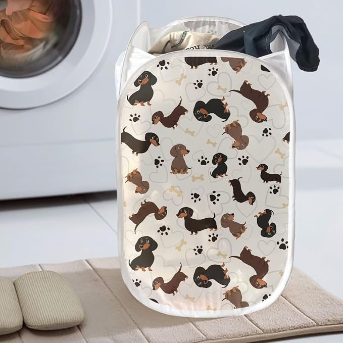 AFPANQZ Mesh Pop-Up Laundry Hampers Collapsible Clothes Basket with Side Pocket, Dachshund Paw Foldable Save Place Steel Frame and Easy to Fold 61L, 13.5x13.5x21 inches