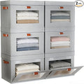 6-Pack Large Storage Bins with Lids,Stackable&Collapsible Closet Storage Bins,Oxford Fabric Organizer Box with Clear Window,Large Decorative Storage Boxes for Closet,Dorm16.5"x11.8"x11"