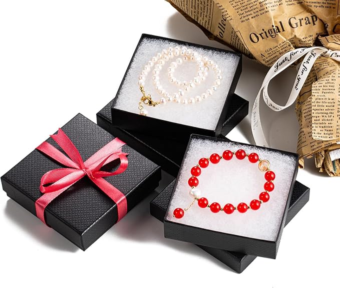 GEFTOL Jewelry Gift Boxes 40 Pack 3.5x3.5x1 Inch Cardboard Jewelry Boxes,Small Gift Boxes for Jewelry Earrings Necklaces Handmade Bangles Bracelets(Black)
