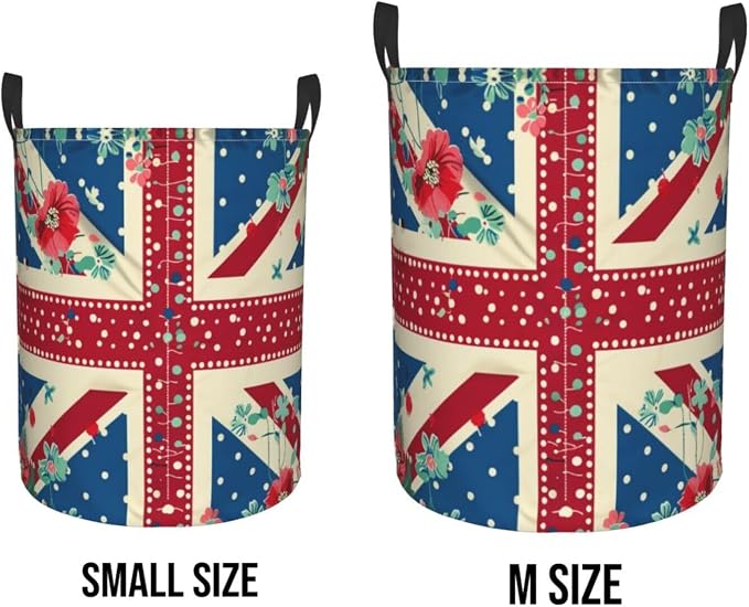 British Flag In The Floral Laundry Basket,Laundry Hamper,Collapsible Storage Bin, Oxford Fabric Clothes Baskets,Nursery Hamper For Home,Office,Dorm,Gift Basket