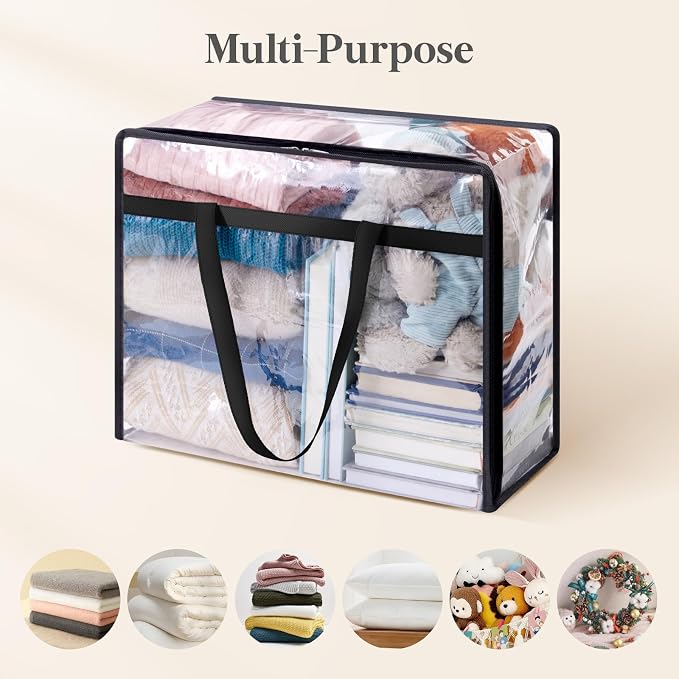 Lifewit 12 Pack Clear Clothes Storage Bags, 45L Plastic Blanket Storage Bag, Vinyl Foldable Moving Bags with Zipper, Closet Organizers and Storage Containers for Bedding, Duvet, Comforter