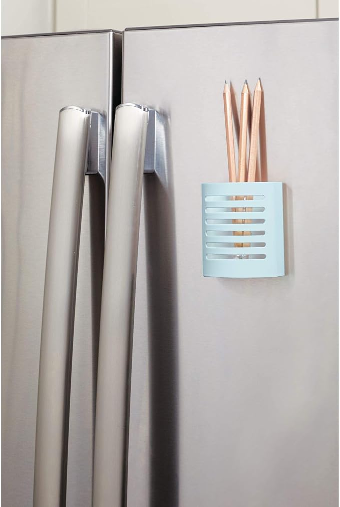 iDesign 85176 Magnetic Modern Pen and Pencil Holder, Writing Utensil Storage Organizer for Kitchen, Locker, Home, or Office, Set of 1, Mint Blue