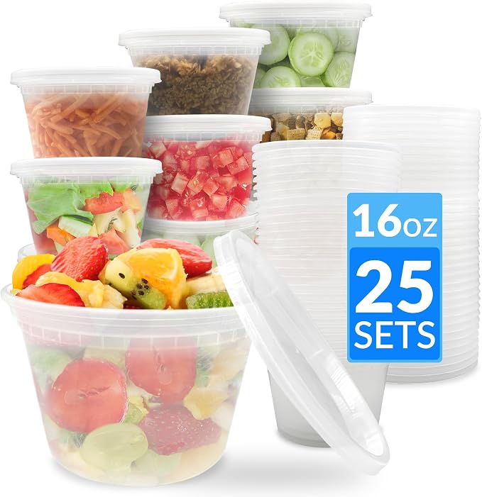 Reli. Leak-Proof Deli Containers 25 Sets, 16 oz | Meal Prep & Food Storage | Leak-Proof Lids, Meal Prep Ready, Space-Saving and Stackable Soup Containers, BPA Free Deli Food Storage, Microwave Safe