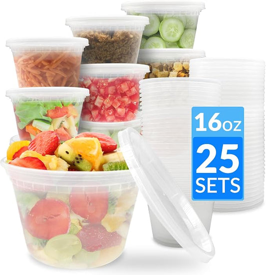 Reli. Leak-Proof Deli Containers 25 Sets, 16 oz | Meal Prep & Food Storage | Leak-Proof Lids, Meal Prep Ready, Space-Saving and Stackable Soup Containers, BPA Free Deli Food Storage, Microwave Safe